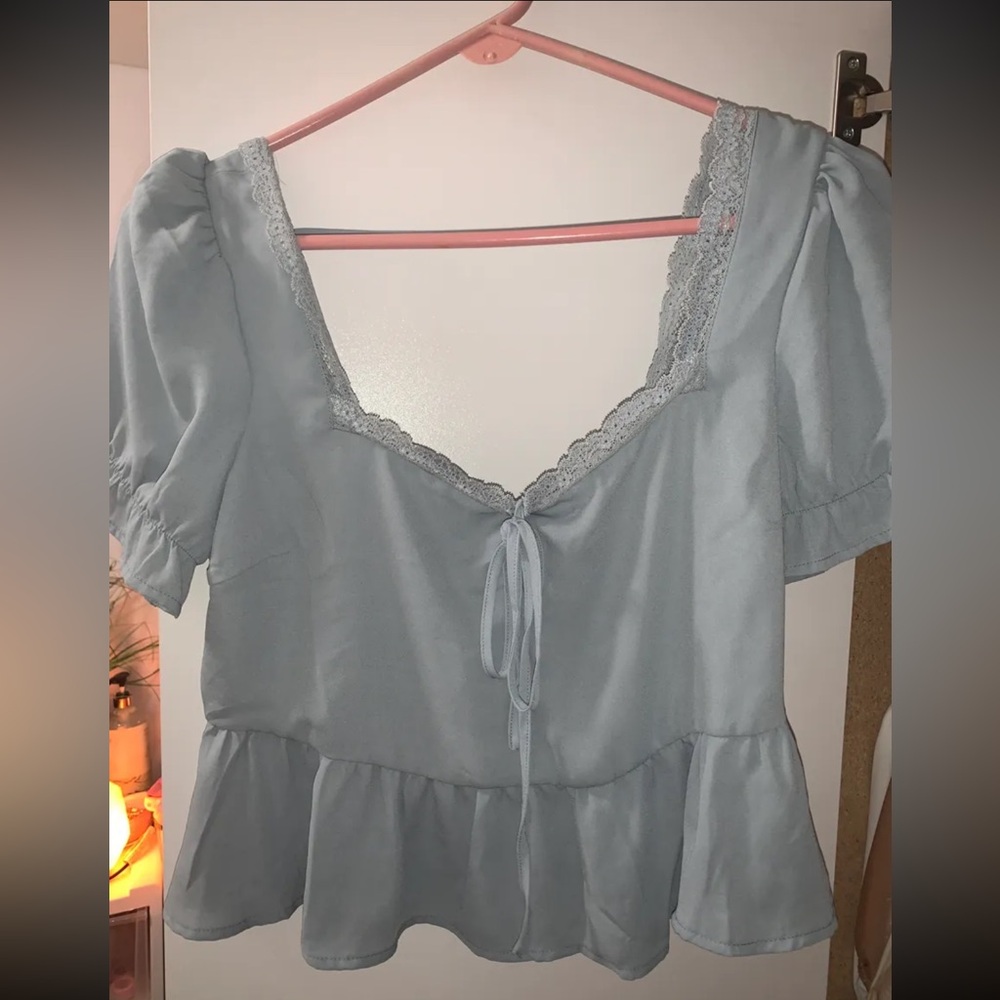 Forever 21 Sky Blue Lace Detail Top